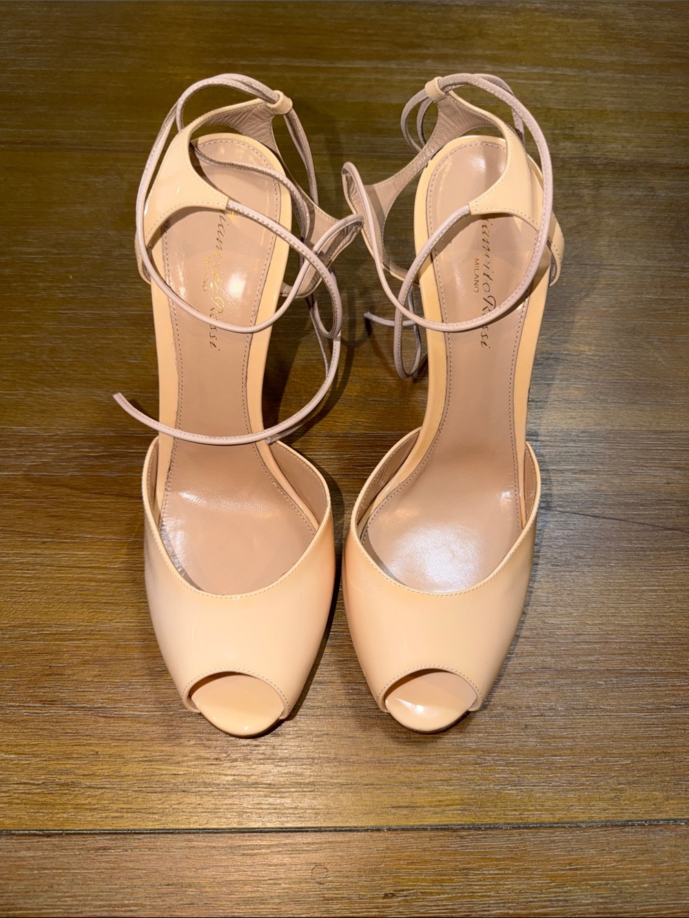 Gianvito Rossi Nude Peep-Toe Strappy Heels